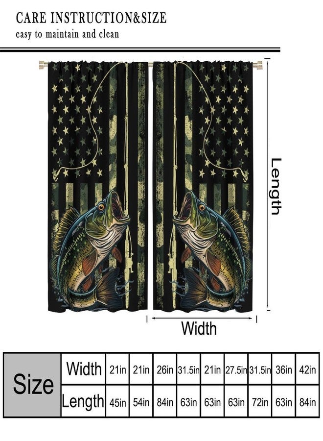 AAVEUP Country Fishing Curtains for Bedroom,Vintage Rustic Hunting Green Camo Pond Fishing Bass American Flag Patterns Window Drapes for Boys Men Living Room Country Cottage 42x45in（No Blackout） - Image 2